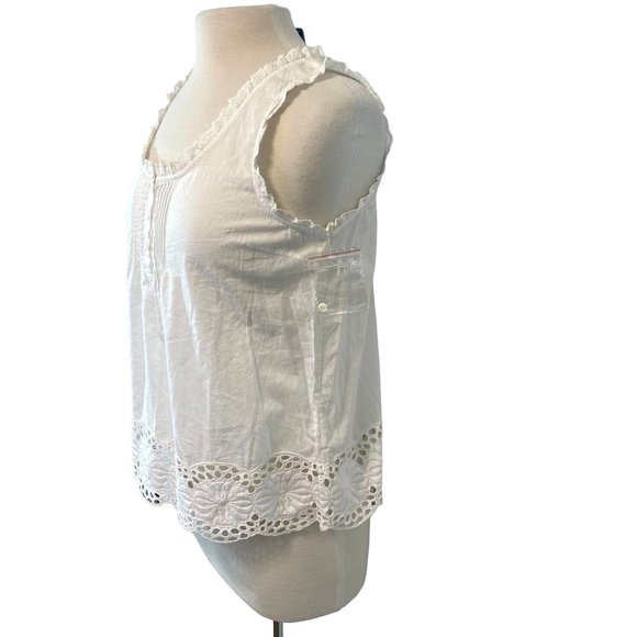 Antibes Blanc Tank Top Womens Size M White Blouse Summer Shirt Romantic Lace - Picture 5 of 10